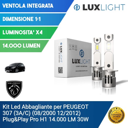 Kit Led Abbagliante per PEUGEOT 307 (3A/C) (08/2000 12/2012) Plug&Play Pro H1 14.000 LM 30W