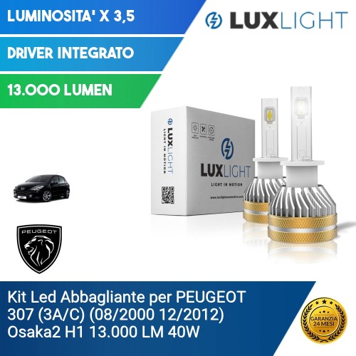 Kit Led Abbagliante per PEUGEOT 307 (3A/C) (08/2000 12/2012) Osaka2 H1 13.000 LM 40W