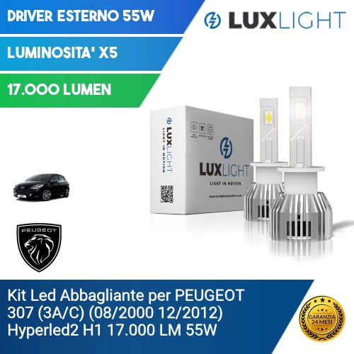 Kit Led Abbagliante per PEUGEOT 307 (3A/C) (08/2000 12/2012) Hyperled2 H1 17.000 LM 55W