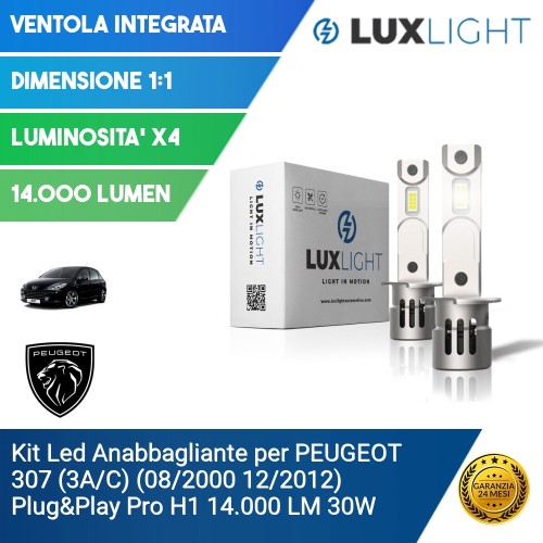 Kit Led Anabbagliante per PEUGEOT 307 (3A/C) (08/2000 12/2012) Plug&Play Pro H1 14.000 LM 30W