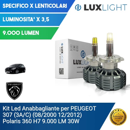 Kit Led Anabbagliante per PEUGEOT 307 (3A/C) (08/2000 12/2012) Polaris 360 H7 9.000 LM 30W