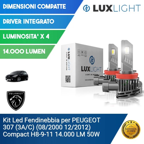 Kit Led Fendinebbia per PEUGEOT 307 (3A/C) (08/2000 12/2012) Compact H8-9-11 14.000 LM 50W