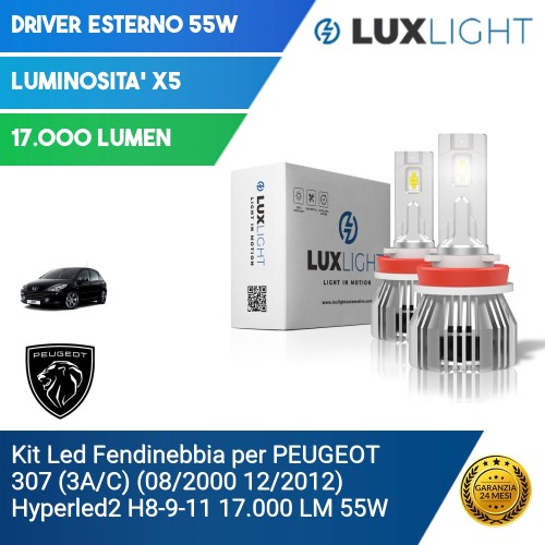 Kit Led Fendinebbia per PEUGEOT 307 (3A/C) (08/2000 12/2012) Hyperled2 H8-9-11 17.000 LM 55W