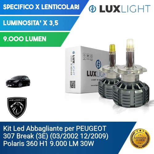 Kit Led Abbagliante per PEUGEOT 307 Break (3E) (03/2002 12/2009) Polaris 360 H1 9.000 LM 30W