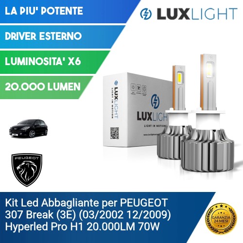 Kit Led Abbagliante per PEUGEOT 307 Break (3E) (03/2002 12/2009) Hyperled Pro H1 20.000LM 70W