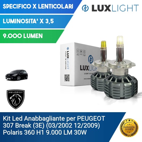 Kit Led Anabbagliante per PEUGEOT 307 Break (3E) (03/2002 12/2009) Polaris 360 H1 9.000 LM 30W