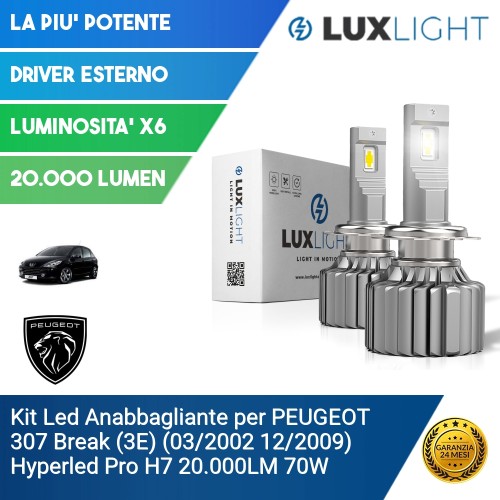 Kit Led Anabbagliante per PEUGEOT 307 Break (3E) (03/2002 12/2009) Hyperled Pro H7 20.000LM 70W