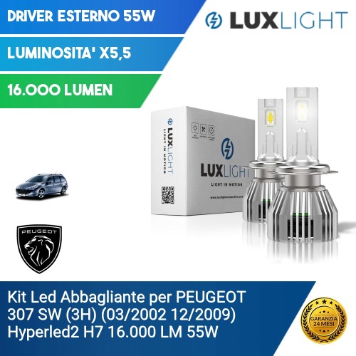 Kit Led Abbagliante per PEUGEOT 307 SW (3H) (03/2002 12/2009) Hyperled2 H7 16.000 LM 55W