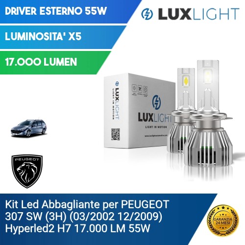 Kit Led Abbagliante per PEUGEOT 307 SW (3H) (03/2002 12/2009) Hyperled2 H7 17.000 LM 55W