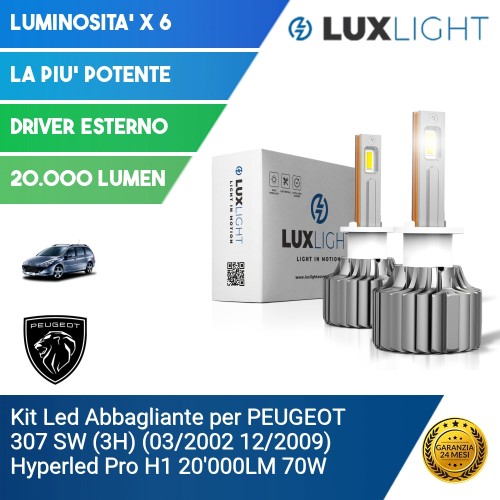 Kit Led Abbagliante per PEUGEOT 307 SW (3H) (03/2002 12/2009) Hyperled Pro H1 20'000LM 70W