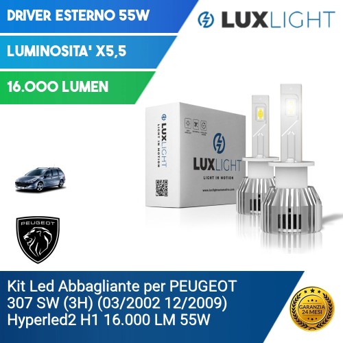 Kit Led Abbagliante per PEUGEOT 307 SW (3H) (03/2002 12/2009) Hyperled2 H1 16.000 LM 55W