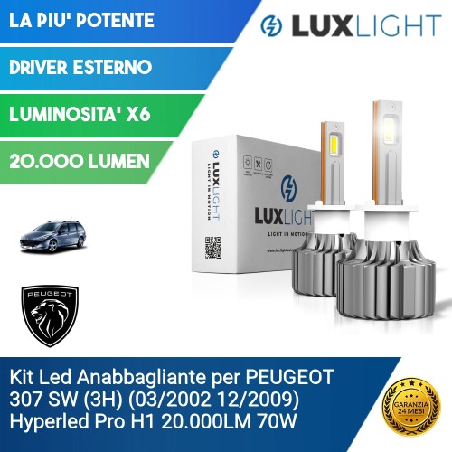 Kit Led Anabbagliante per PEUGEOT 307 SW (3H) (03/2002 12/2009) Hyperled Pro H1 20.000LM 70W