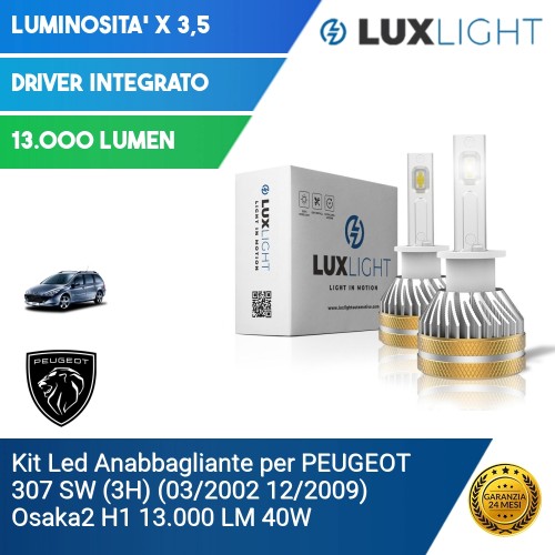 Kit Led Anabbagliante per PEUGEOT 307 SW (3H) (03/2002 12/2009) Osaka2 H1 13.000 LM 40W