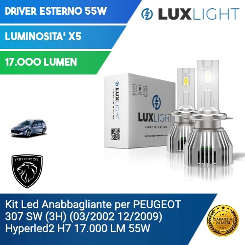 Kit Led Anabbagliante per PEUGEOT 307 SW (3H) (03/2002 12/2009) Hyperled2 H7 17.000 LM 55W