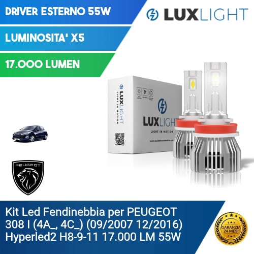 Kit Led Fendinebbia per PEUGEOT 308 I (4A_, 4C_) (09/2007 12/2016) Hyperled2 H8-9-11 17.000 LM 55W