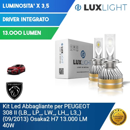 Kit Led Abbagliante per PEUGEOT 308 II (LB_, LP_, LW_, LH_, L3_) (09/2013) Osaka2 H7 13.000 LM 40W