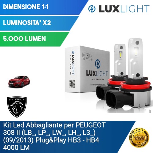 Kit Led Abbagliante per PEUGEOT 308 II (LB_, LP_, LW_, LH_, L3_) (09/2013) Plug&Play HB3 - HB4 4000 LM