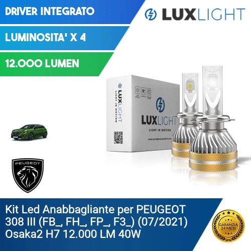 Kit Led Anabbagliante per PEUGEOT 308 III (FB_, FH_, FP_, F3_) (07/2021) Osaka2 H7 12.000 LM 40W