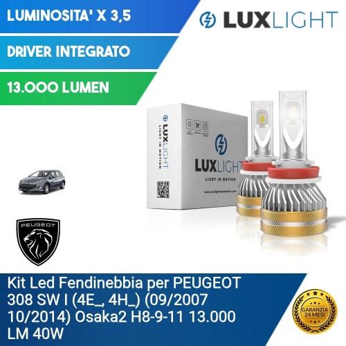 Kit Led Fendinebbia per PEUGEOT 308 SW I (4E_, 4H_) (09/2007 10/2014) Osaka2 H8-9-11 13.000 LM 40W