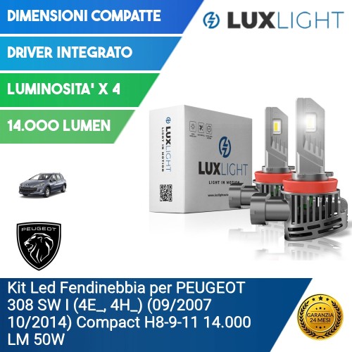 Kit Led Fendinebbia per PEUGEOT 308 SW I (4E_, 4H_) (09/2007 10/2014) Compact H8-9-11 14.000 LM 50W