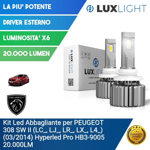 Kit Led Abbagliante per PEUGEOT 308 SW II (LC_, LJ_, LR_, LX_, L4_) (03/2014) Hyperled Pro HB3-9005 20.000LM