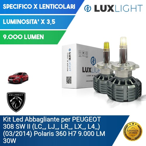 Kit Led Abbagliante per PEUGEOT 308 SW II (LC_, LJ_, LR_, LX_, L4_) (03/2014) Polaris 360 H7 9.000 LM 30W