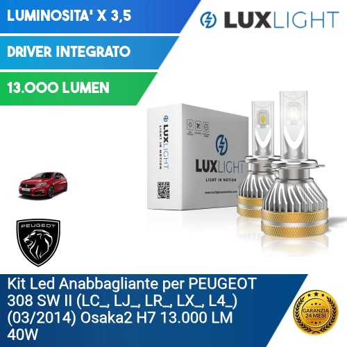 Kit Led Anabbagliante per PEUGEOT 308 SW II (LC_, LJ_, LR_, LX_, L4_) (03/2014) Osaka2 H7 13.000 LM 40W
