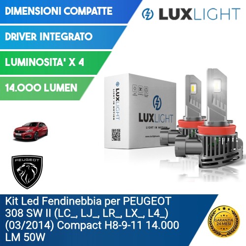 Kit Led Fendinebbia per PEUGEOT 308 SW II (LC_, LJ_, LR_, LX_, L4_) (03/2014) Compact H8-9-11 14.000 LM 50W
