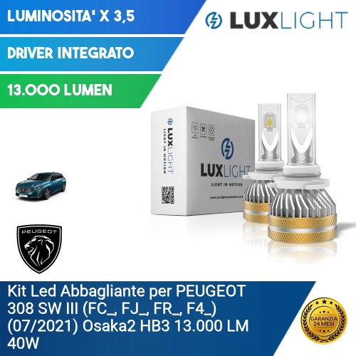 Kit Led Abbagliante per PEUGEOT 308 SW III (FC_, FJ_, FR_, F4_) (07/2021) Osaka2 HB3 13.000 LM 40W