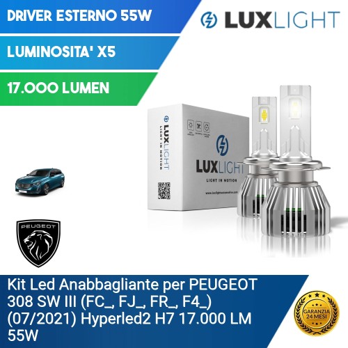 Kit Led Anabbagliante per PEUGEOT 308 SW III (FC_, FJ_, FR_, F4_) (07/2021) Hyperled2 H7 17.000 LM 55W