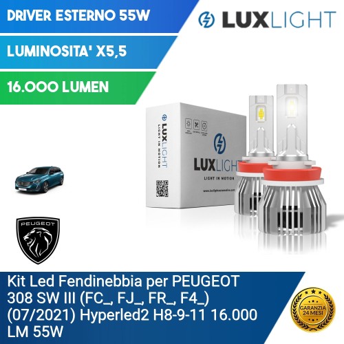 Kit Led Fendinebbia per PEUGEOT 308 SW III (FC_, FJ_, FR_, F4_) (07/2021) Hyperled2 H8-9-11 16.000 LM 55W