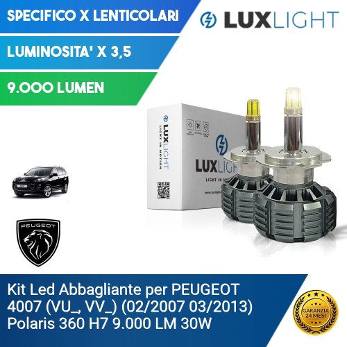 Kit Led Abbagliante per PEUGEOT 4007 (VU_, VV_) (02/2007 03/2013) Polaris 360 H7 9.000 LM 30W