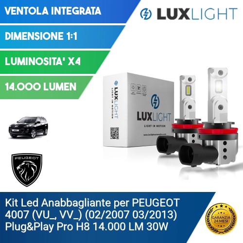 Kit Led Anabbagliante per PEUGEOT 4007 (VU_, VV_) (02/2007 03/2013) Plug&Play Pro H8 14.000 LM 30W