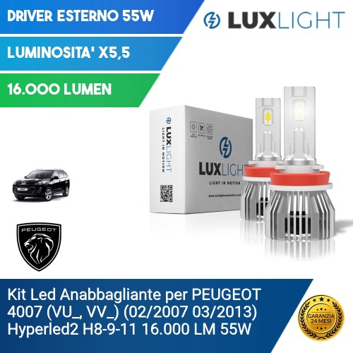 Kit Led Anabbagliante per PEUGEOT 4007 (VU_, VV_) (02/2007 03/2013) Hyperled2 H8-9-11 16.000 LM 55W