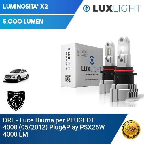 DRL - Luce Diurna per PEUGEOT 4008 (05/2012) Plug&Play PSX26W 4000 LM