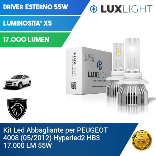 Kit Led Abbagliante per PEUGEOT 4008 (05/2012) Hyperled2 HB3 17.000 LM 55W