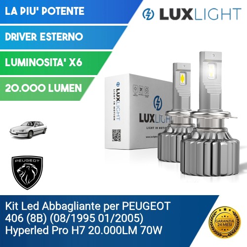 Kit Led Abbagliante per PEUGEOT 406 (8B) (08/1995 01/2005) Hyperled Pro H7 20.000LM 70W