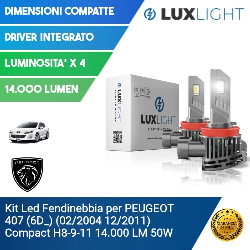 Kit Led Fendinebbia per PEUGEOT 407 (6D_) (02/2004 12/2011) Compact H8-9-11 14.000 LM 50W