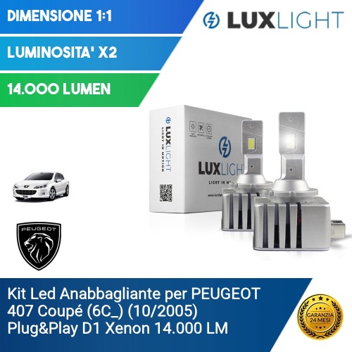 Kit Led Anabbagliante per PEUGEOT 407 Coupé (6C_) (10/2005) Plug&Play D1 Xenon 14.000 LM