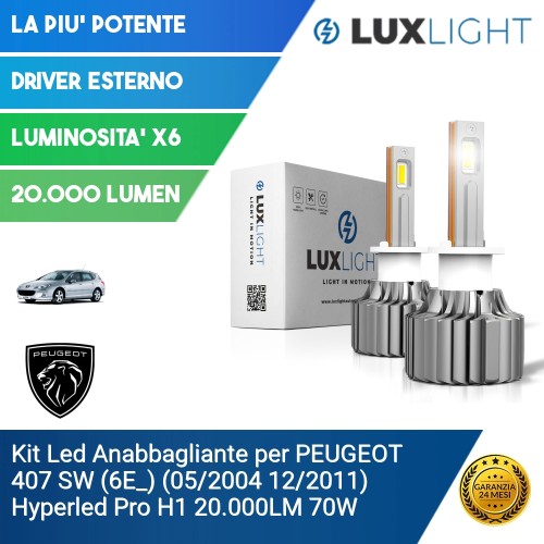 Kit Led Anabbagliante per PEUGEOT 407 SW (6E_) (05/2004 12/2011) Hyperled Pro H1 20.000LM 70W