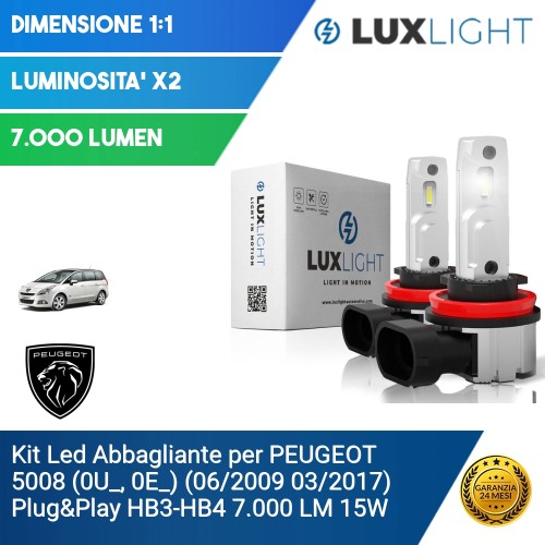 Kit Led Abbagliante per PEUGEOT 5008 (0U_, 0E_) (06/2009 03/2017) Plug&Play HB3-HB4 7.000 LM 15W