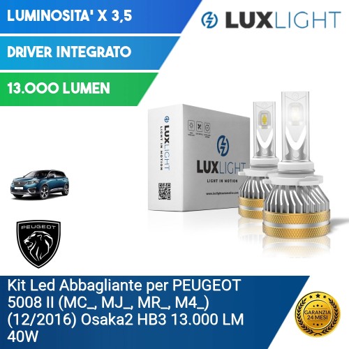 Kit Led Abbagliante per PEUGEOT 5008 II (MC_, MJ_, MR_, M4_) (12/2016) Osaka2 HB3 13.000 LM 40W