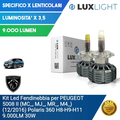 Kit Led Fendinebbia per PEUGEOT 5008 II (MC_, MJ_, MR_, M4_) (12/2016) Polaris 360 H8-H9-H11 9.000LM 30W