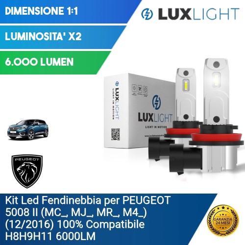 Kit Led Fendinebbia per PEUGEOT 5008 II (MC_, MJ_, MR_, M4_) (12/2016) 100% Compatibile H8H9H11 6000LM