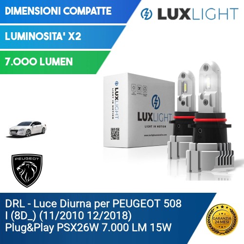 DRL - Luce Diurna per PEUGEOT 508 I (8D_) (11/2010 12/2018) Plug&Play PSX26W 7.000 LM 15W