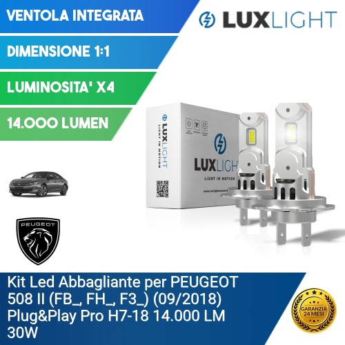 Kit Led Abbagliante per PEUGEOT 508 II (FB_, FH_, F3_) (09/2018) Plug&Play Pro H7-18 14.000 LM 30W