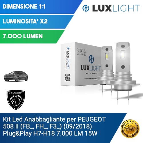 Kit Led Anabbagliante per PEUGEOT 508 II (FB_, FH_, F3_) (09/2018) Plug&Play H7-H18 7.000 LM 15W