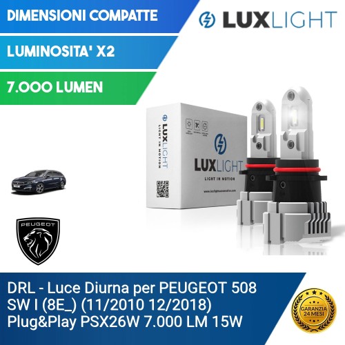 DRL - Luce Diurna per PEUGEOT 508 SW I (8E_) (11/2010 12/2018) Plug&Play PSX26W 7.000 LM 15W