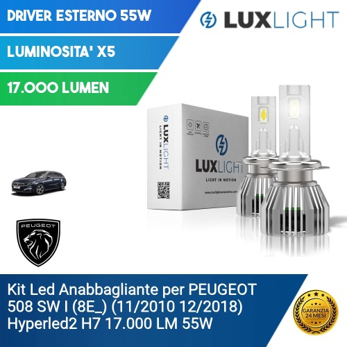 Kit Led Anabbagliante per PEUGEOT 508 SW I (8E_) (11/2010 12/2018) Hyperled2 H7 17.000 LM 55W