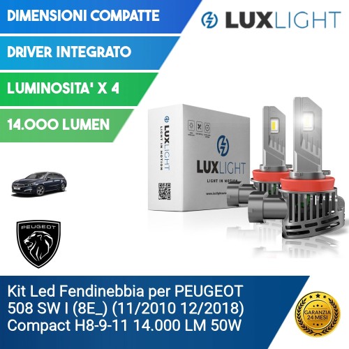 Kit Led Fendinebbia per PEUGEOT 508 SW I (8E_) (11/2010 12/2018) Compact H8-9-11 14.000 LM 50W